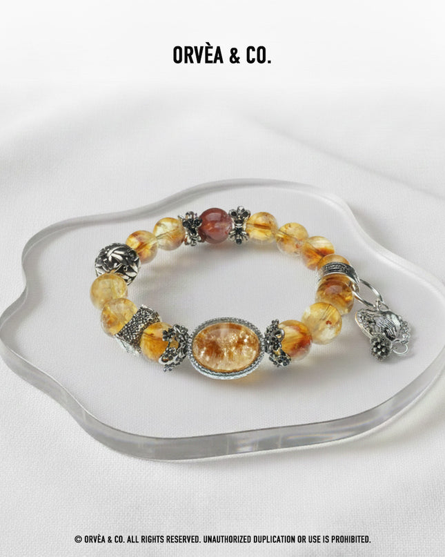 Custom Crystal Bracelet - with Citrine Quartz, Red Hematoid Quartz & Four Seasons Phantom Quartz - [Standard]