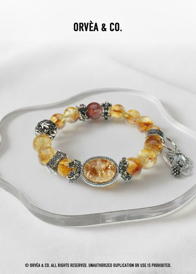 Custom Crystal Bracelet - with Citrine Quartz, Red Hematoid Quartz & Four Seasons Phantom Quartz - [Standard]