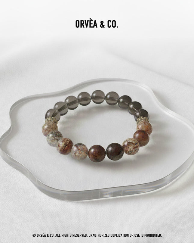 Custom Crystal Bracelet - with Black-Gold Super Seven Quartz & Smoky Quartz - [Standard]