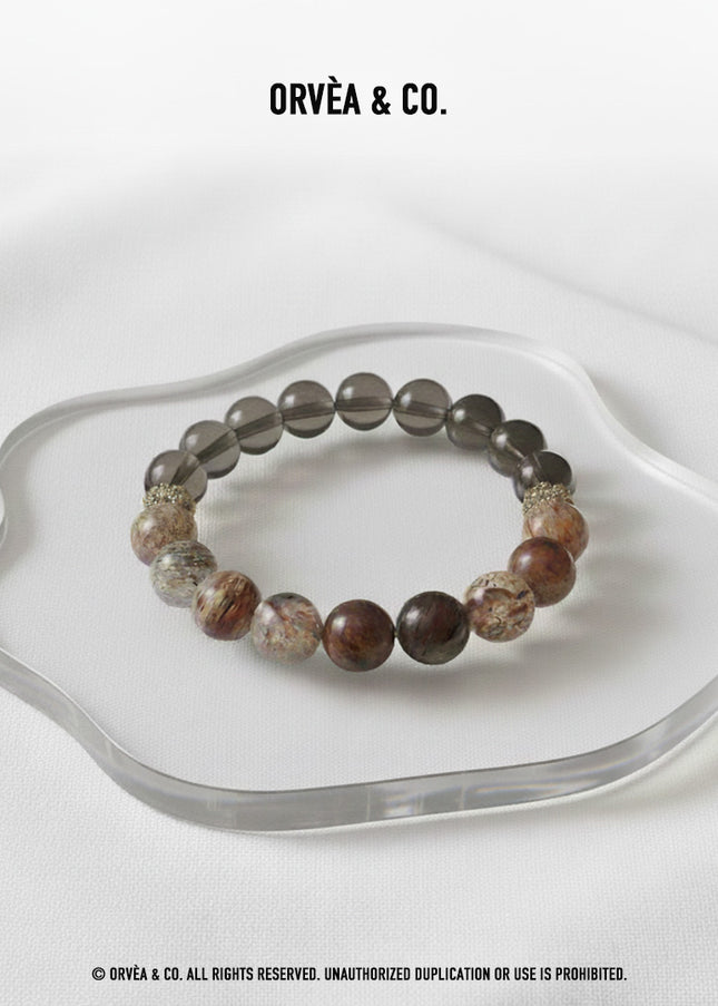 Custom Crystal Bracelet - with Black-Gold Super Seven Quartz & Smoky Quartz - [Standard]