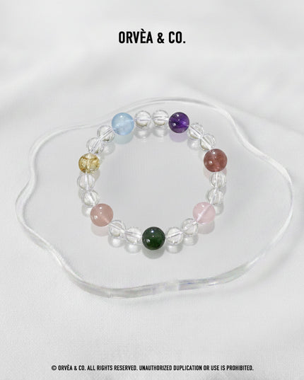 Custom Crystal Bracelet - with Clear Quartz, Aquamarine, Citrine Quartz, Obsidian & Red Agate - [Standard]