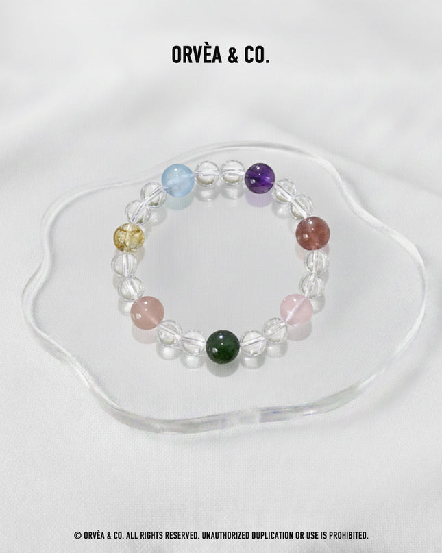 Custom Crystal Bracelet - with Clear Quartz, Aquamarine, Citrine Quartz, Obsidian & Red Agate - [Standard]