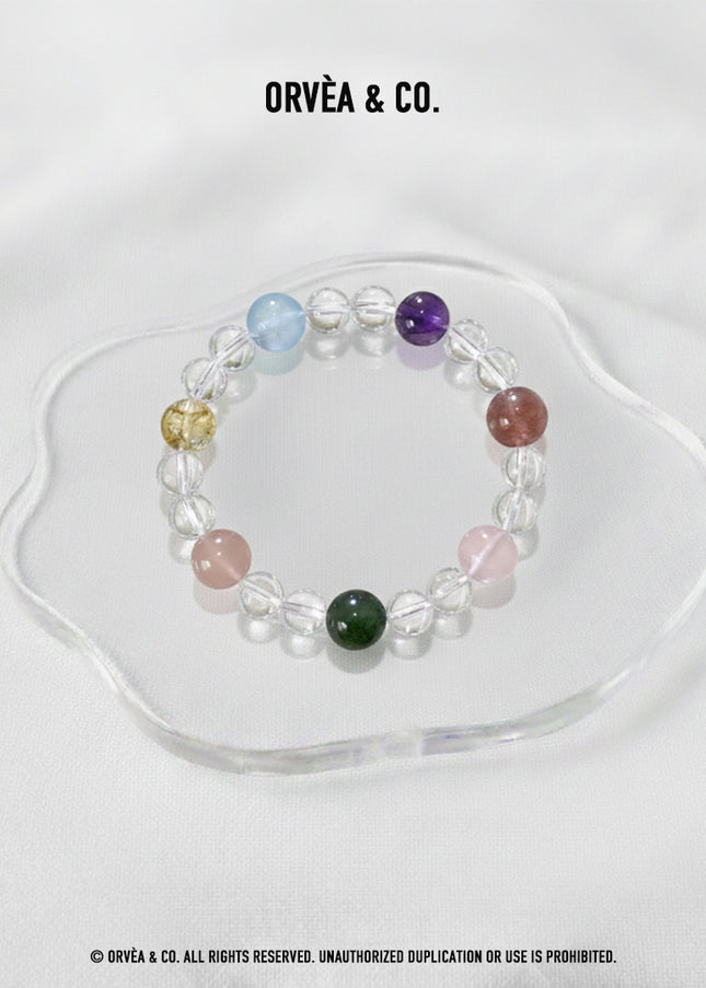 Custom Crystal Bracelet - with Clear Quartz, Aquamarine, Citrine Quartz, Obsidian & Red Agate - [Standard]