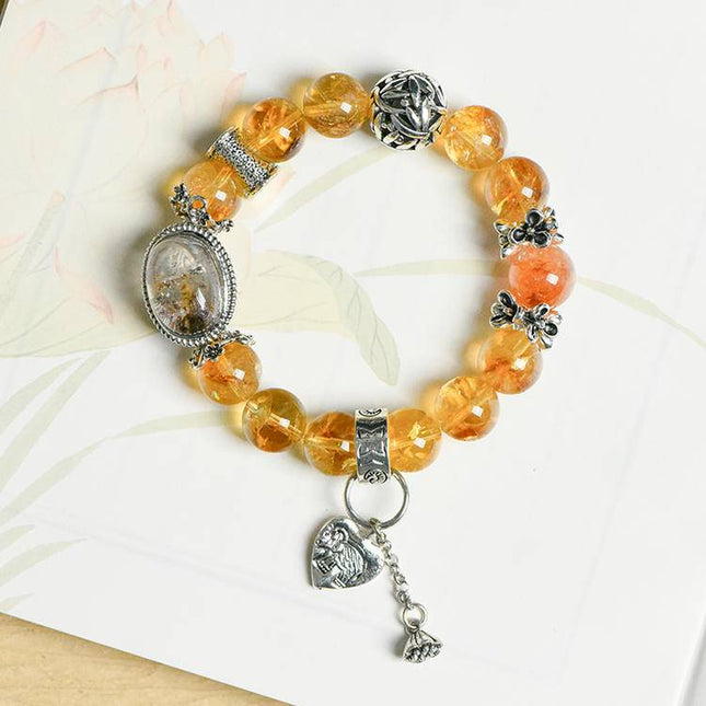 Custom Crystal Bracelet - with Citrine Quartz, Red Hematoid Quartz & Four Seasons Phantom Quartz - [Standard]