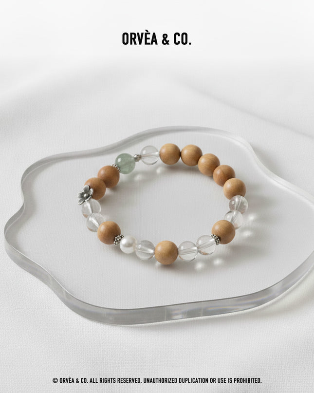 Custom Crystal Bracelet - with Clear Quartz, Green Rutilated Quartz & Sandalwood - [Standard]