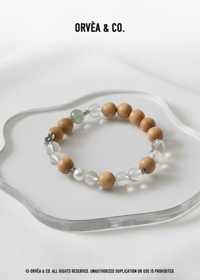 Custom Crystal Bracelet - with Clear Quartz, Green Rutilated Quartz & Sandalwood - [Standard]