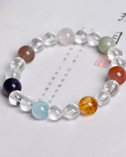 Custom Crystal Bracelet - with Clear Quartz, Aquamarine, Citrine Quartz, Obsidian & Red Agate - [Standard]
