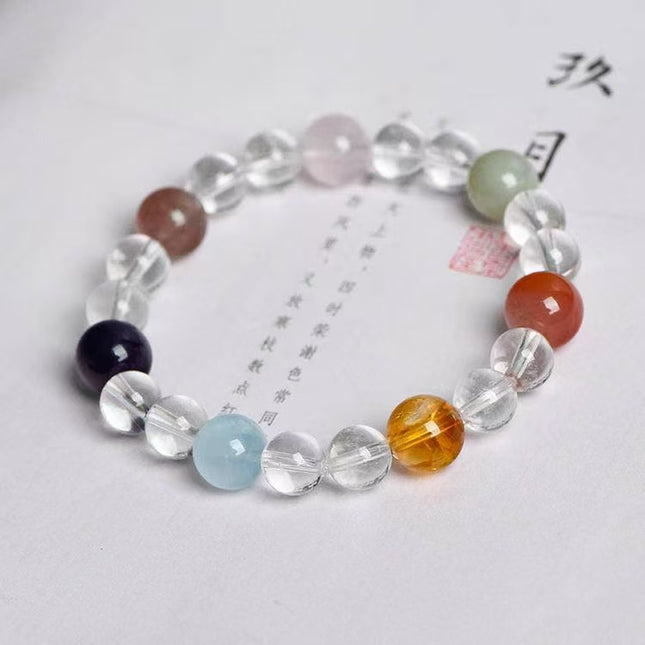 Custom Crystal Bracelet - with Clear Quartz, Aquamarine, Citrine Quartz, Obsidian & Red Agate - [Standard]