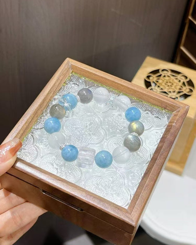 Custom Crystal Bracelet - with Aquamarine & White Moonstone - [Standard]