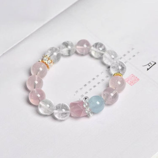 Custom Crystal Bracelet - with Rose Quartz, Clear Quartz & Aquamarine - [Standard]