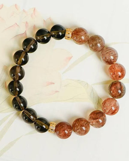 Custom Crystal Bracelet - with Black-Gold Super Seven Quartz & Smoky Quartz - [Standard]