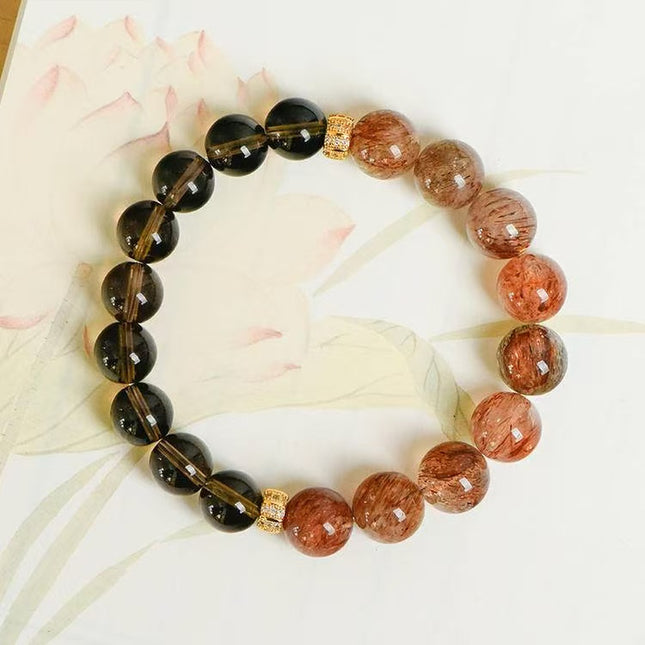 Custom Crystal Bracelet - with Black-Gold Super Seven Quartz & Smoky Quartz - [Standard]