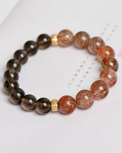 Custom Crystal Bracelet - with Black-Gold Super Seven Quartz & Smoky Quartz - [Standard]