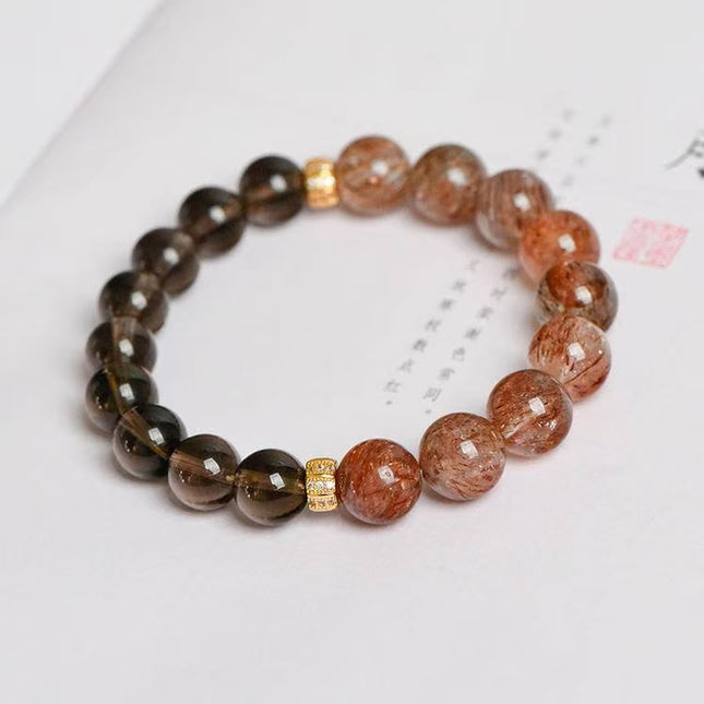 Custom Crystal Bracelet - with Black-Gold Super Seven Quartz & Smoky Quartz - [Standard]