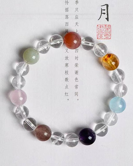 Custom Crystal Bracelet - with Clear Quartz, Aquamarine, Citrine Quartz, Obsidian & Red Agate - [Standard]