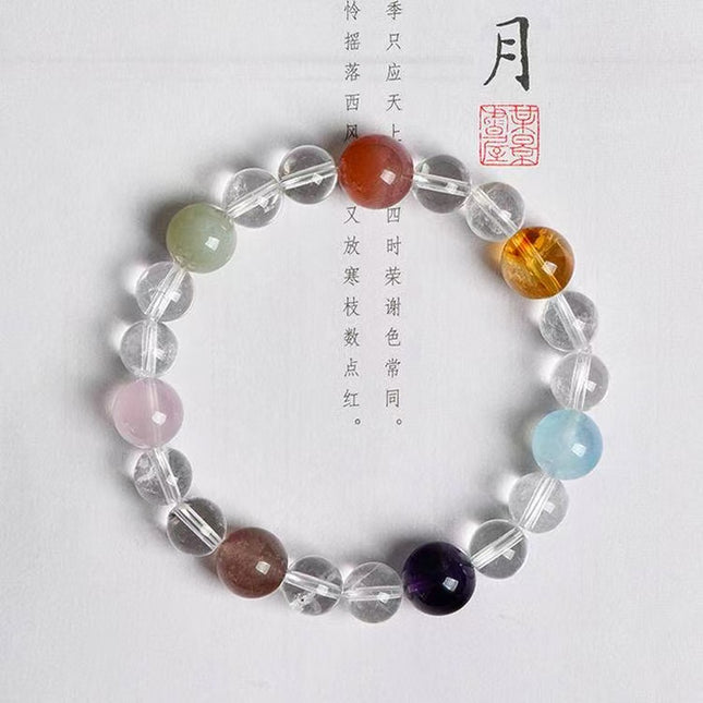 Custom Crystal Bracelet - with Clear Quartz, Aquamarine, Citrine Quartz, Obsidian & Red Agate - [Standard]