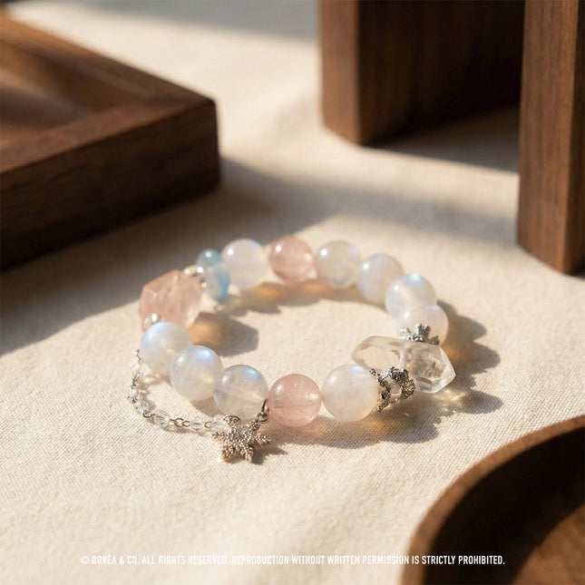 Custom Crystal Bracelet - with Aquamarine, Rose Quartz & White Phantom Quartz - [Standard]