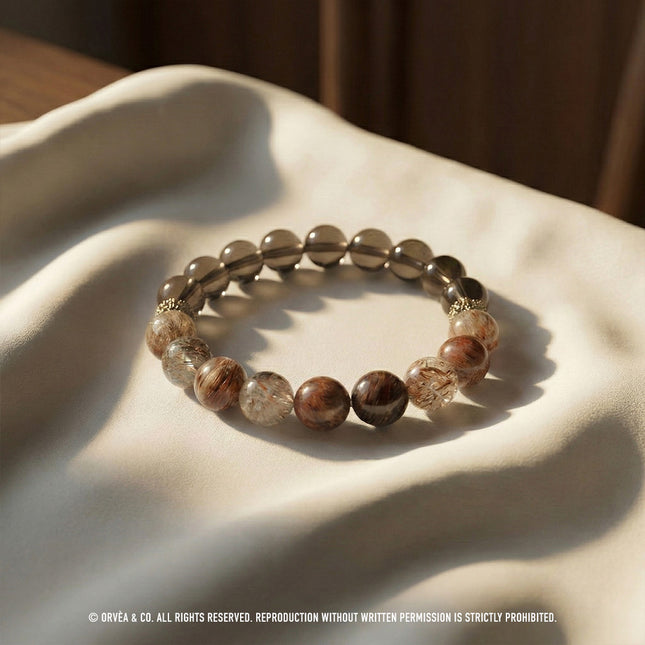 Custom Crystal Bracelet - with Black-Gold Super Seven Quartz & Smoky Quartz - [Standard]