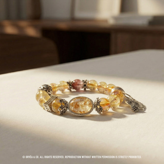 Custom Crystal Bracelet - with Citrine Quartz, Red Hematoid Quartz & Four Seasons Phantom Quartz - [Standard]