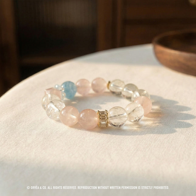 Custom Crystal Bracelet - with Rose Quartz, Clear Quartz & Aquamarine - [Standard]