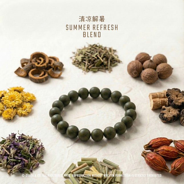 Summer Refresh Blend Herbal Incense Bracelet – Natural Relief for Heat, Nausea & Fatigue