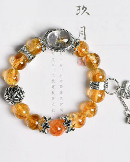 Custom Crystal Bracelet - with Citrine Quartz, Red Hematoid Quartz & Four Seasons Phantom Quartz - [Standard]