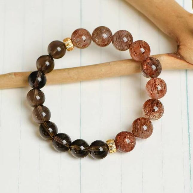 Custom Crystal Bracelet - with Black-Gold Super Seven Quartz & Smoky Quartz - [Standard]