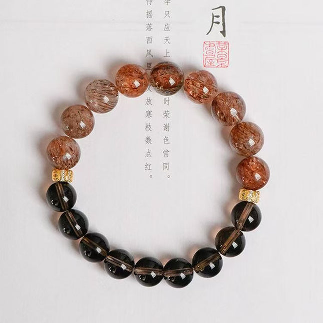 Custom Crystal Bracelet - with Black-Gold Super Seven Quartz & Smoky Quartz - [Standard]