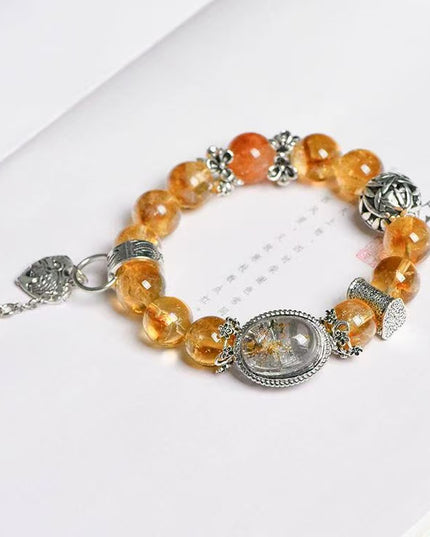 Custom Crystal Bracelet - with Citrine Quartz, Red Hematoid Quartz & Four Seasons Phantom Quartz - [Standard]
