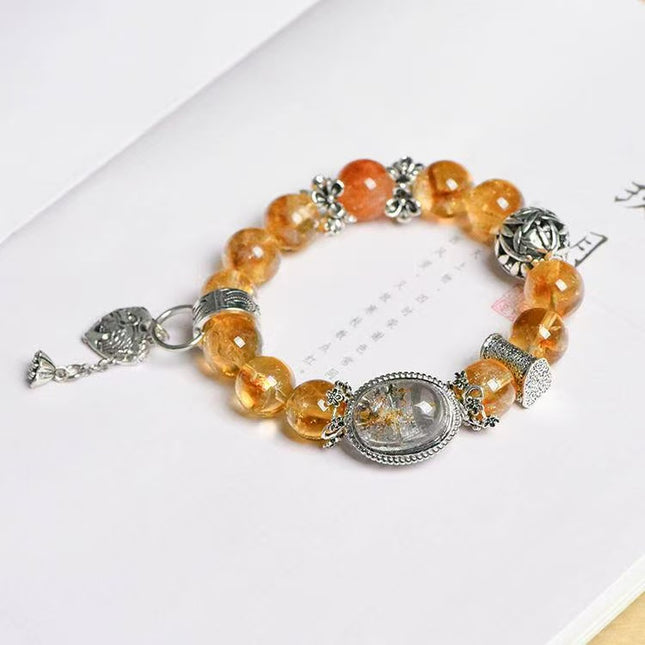 Custom Crystal Bracelet - with Citrine Quartz, Red Hematoid Quartz & Four Seasons Phantom Quartz - [Standard]