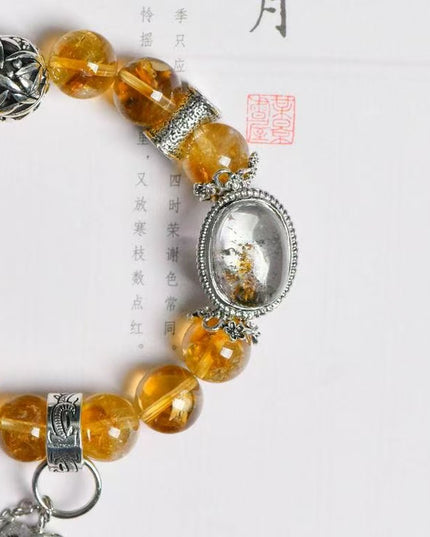 Custom Crystal Bracelet - with Citrine Quartz, Red Hematoid Quartz & Four Seasons Phantom Quartz - [Standard]