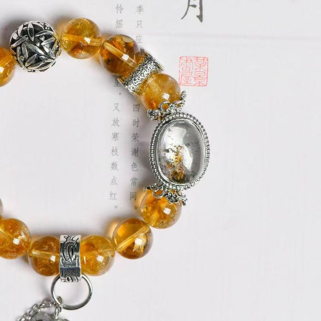Custom Crystal Bracelet - with Citrine Quartz, Red Hematoid Quartz & Four Seasons Phantom Quartz - [Standard]
