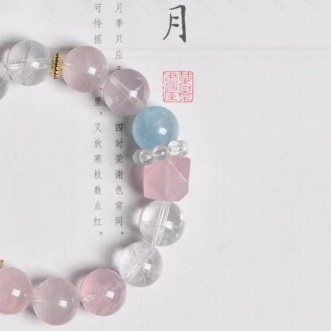 Custom Crystal Bracelet - with Rose Quartz, Clear Quartz & Aquamarine - [Standard]